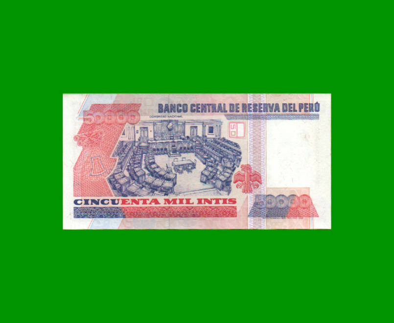 BILLETE DE PERU 50.000 INTIS, PICK 142, AÑO 1988, ESTADO SIN CIRCULAR.- - Imagen 2