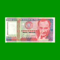 BILLETE DE PERU 50.000 INTIS, PICK 142, AÑO 1988, ESTADO SIN CIRCULAR.-