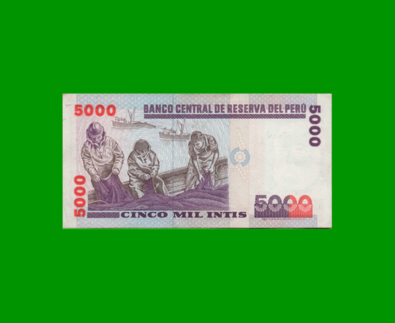 BILLETE DE PERU 5.000 INTIS, PICK 137, AÑO 1988, ESTADO EXCELENTE + .- - Imagen 2