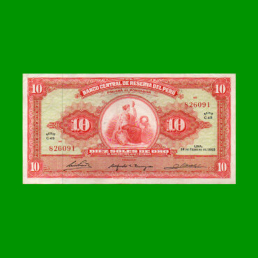 BILLETE DE PERU 10 SOLES, PICK 88, AÑO 1965, ESTADO MUY BUENO+.