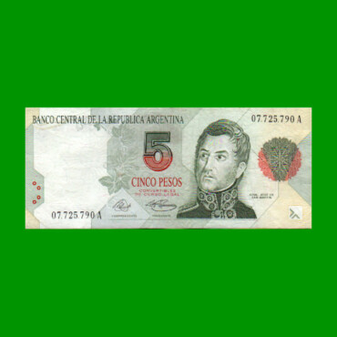 PESOS CONVERTIBLES 1er DISEÑO $5,00, BOT 3024, AÑO 1992, ESTADO EXCELENTE -.