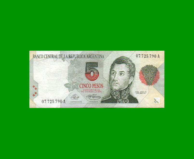 PESOS CONVERTIBLES 1er DISEÑO $5,00, BOT 3024, AÑO 1992, ESTADO EXCELENTE -.