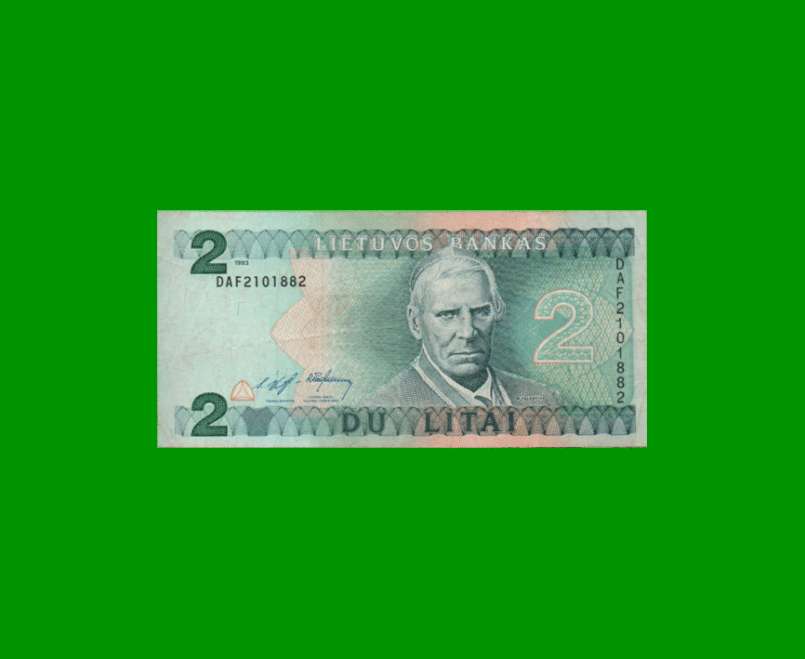 BILLETE DE LITUANIA 2 DU LITAI, PICK 54, AÑO 1993, ESTADO MUY BUENO+ .-
