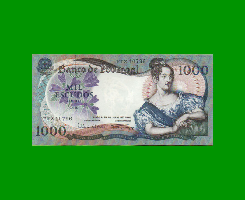 BILLETE DE PORTUGAL 1000 ESCUDOS, PICK 172, AÑO 1967, EXELENTE+ .-