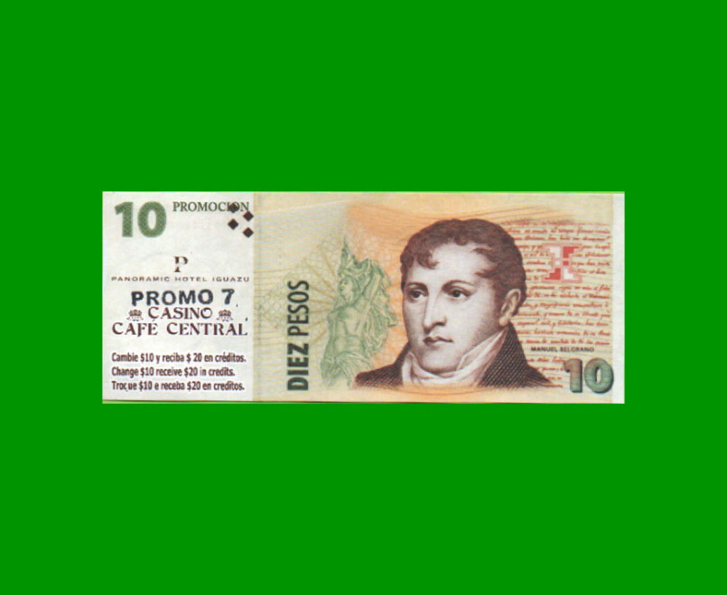 BILLETE DE ARGENTINA, 2DO DISEÑO 10 PESOS, "CASINO CAFE CENTRAL", PUBLICITARIO FANTASIA, ESTADO SIN CIRCULAR .-