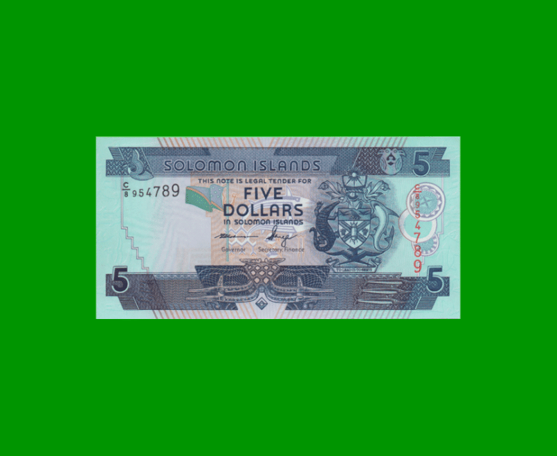 BILLETE DE ISLAS SALOMON 5 DOLARES,  PICK 26, ESTADO SIN CIRCULAR.-