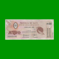 BONO DE SALTA 500,00 DE AUSTRALES, EC 070, AÑO 1989, ESTADO MUY BUENO- .-