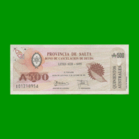 BONO DE SALTA 500,00 DE AUSTRALES, EC 071, AÑO 1989, ESTADO MUY BUENO+.-