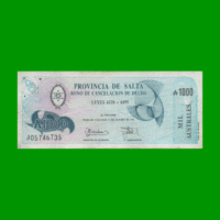 BONO DE SALTA 1.000,00 DE AUSTRALES, EC 072, AÑO 1989, ESTADO MUY BUENO.-