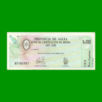 BONO DE SALTA $a100,00, EC 001, AÑO 1985, ESTADO EXCELENTE+.-