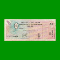 BONO DE SALTA 1,00 AUSTRAL, EC 051, AÑO 1985, ESTADO MUY BUENO.-