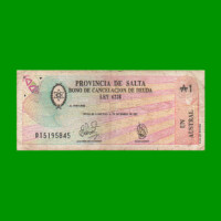 BONO DE SALTA 1,00 DE AUSTRAL, EC 053, AÑO 1987, ESTADO BUENO.-