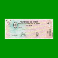 BONO DE SALTA 1,00 DE AUSTRAL, EC 054, AÑO 1987, ESTADO BUENO+.