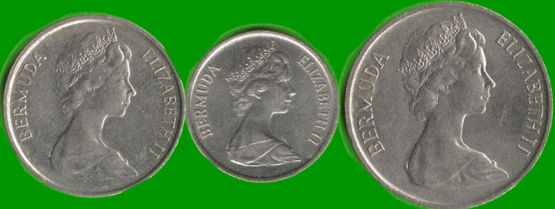 BERMUDAS SET DE TRES MONEDAS 0,5; 0,10 Y 0,25 Ctvos, AÑO 1979/ 1985, ESTADO NUEVAS.- - Imagen 2