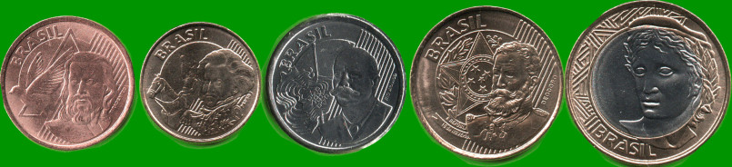 BRASIL SET DE CINCO MONEDAS 0,5; 0,10; 0,25 y 0,50 Ctvos y 1 REAL BIMETALICA, AÑO 2021, ESTADO NUEVAS.- - Imagen 2