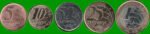BRASIL SET DE CINCO MONEDAS 0,5; 0,10; 0,25 y 0,50 Ctvos y 1 REAL BIMETALICA, AÑO 2021, ESTADO NUEVAS.-