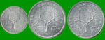 DJIBOUTI SET DE TRES MONEDAS 1, 2 Y 5 FRANCOS, AÑO 1977/ 1991, ESTADO NUEVAS.-