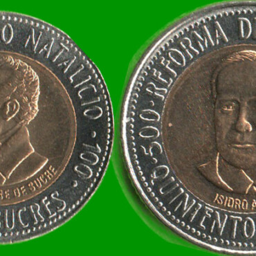 ECUADOR SET DE DOS MONEDAS 100 Y 500 SUCRES, BIMETALICAS, CONMEMORATIVAS, AÑO 1995, ESTADO NUEVAS.-