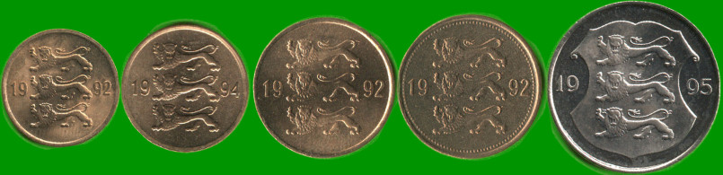 ESTONIA SET DE CINCO MONEDAS 5, 10, 20 Y 50 SENTI; Y 1 CORONA, AÑO 1992/ 1995, ESTADO NUEVAS.- - Imagen 2