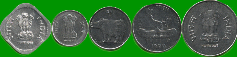 INDIA SET DE CINCO MONEDAS 5, 10, 25 Y 50 PAISAS; Y 1 RUPIA, AÑO 1994/ 1999, ESTADO NUEVAS.- - Imagen 2