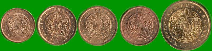 KAZAJISTAN SET DE CINCO MONEDAS 2, 5, 10, 20 Y 50 TIN, AÑO 1993, ESTADO NUEVAS.- - Imagen 2