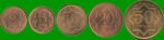 KAZAJISTAN SET DE CINCO MONEDAS 2, 5, 10, 20 Y 50 TIN, AÑO 1993, ESTADO NUEVAS.-