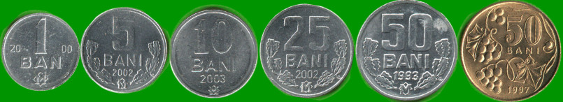 MOLDAVIA SET DE SEIS MONEDAS 1, 5, 10, 25 Y (2) DE 50 BAN, AÑO 1993/ 2003, ESTADO NUEVAS.-