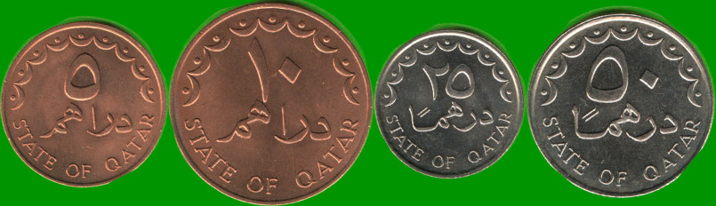 QATAR SET DE CUATRO MONEDAS 5, 10, 25 Y 50 DIRHAMR, AÑO 1973/ 1998, ESTADO NUEVAS.-