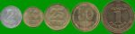 UCRANIA SET DE CINCO MONEDAS 2, 10, 25 Y 50 KOPYKA; Y 1 HRYVNIA, AÑO 1992/ 2005, ESTADO NUEVAS.-