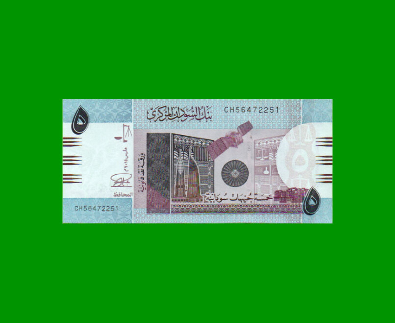 BILLETE DE SUDAN 5 LIBRAS, PICK 72c, AÑO 2015 ESTADO SIN CIRCULAR.-