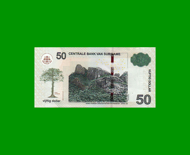 BILLETE DE SURINAM 50 DOLARES PICK 165b AÑO 2012 ESTADO SIN CIRCULAR.- - Imagen 2