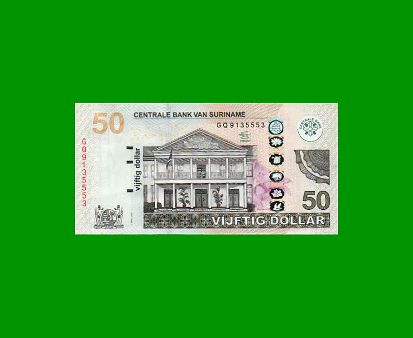 BILLETE DE SURINAM 50 DOLARES PICK 165b AÑO 2012 ESTADO SIN CIRCULAR.-