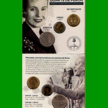 MONEDAS ARGENTINAS - SERIE EVA PERON, BLISTER DE 3 MONEDAS NUEVAS.-
