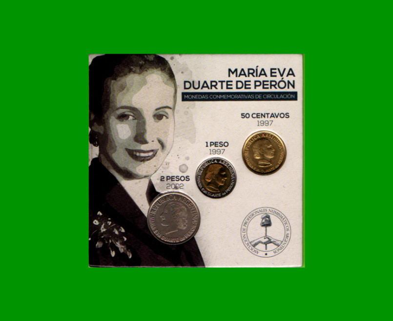 MONEDAS ARGENTINAS - SERIE EVA PERON, BLISTER DE 3 MONEDAS NUEVAS.- - Imagen 2