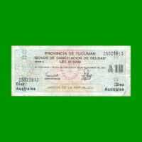 BONO DE TUCUMAN 10,00 AUSTRALES, EC 114, AÑO 1989, ESTADO MUY BUENO- .-