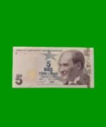 BILLETE DE TURQUIA 5 LIRAS, PICK 222f, AÑO 2009, ESTADO SIN CIRCULAR.-