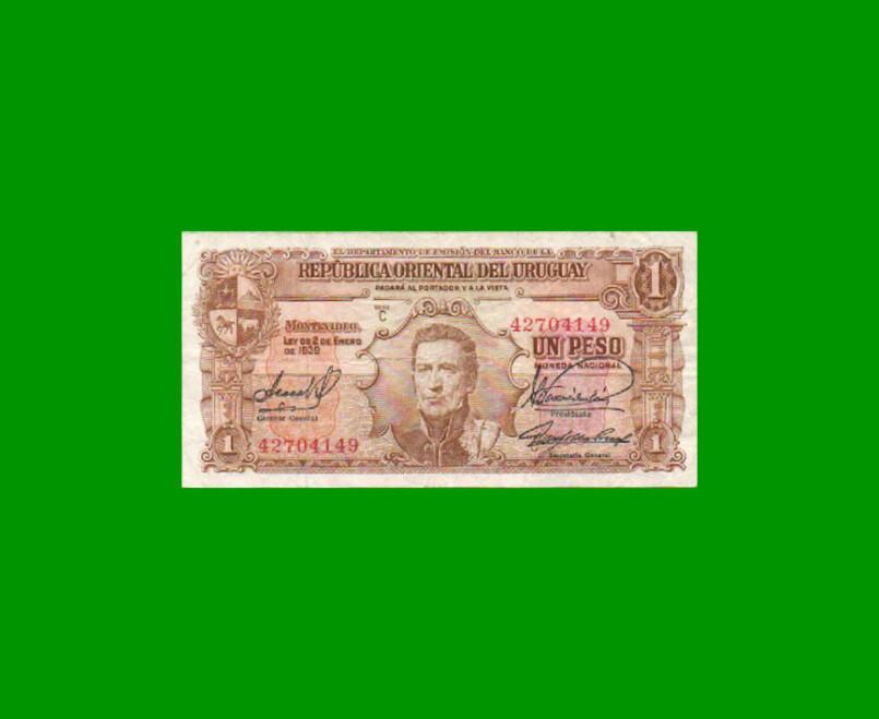 BILLETE DE URUGUAY $1,00, PICK 35b, SERIE C, ESTADO BUENO+.