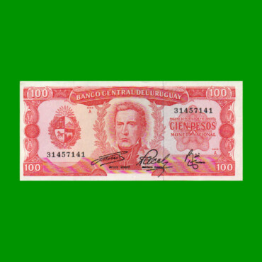 BILLETE DE URUGUAY $100,00, PICK 47, AÑO 1967, SERIE A, ESTADO EXCELENTE-.