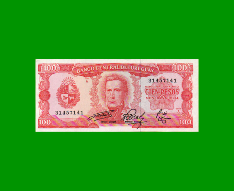 BILLETE DE URUGUAY $100,00, PICK 47, AÑO 1967, SERIE A, ESTADO EXCELENTE-.