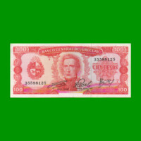 BILLETE DE URUGUAY $100,00, PICK 47, AÑO 1967, SERIE A, ESTADO MUY BUENO+.
