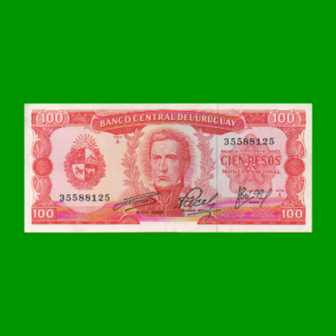 BILLETE DE URUGUAY $100,00, PICK 47, AÑO 1967, SERIE A, ESTADO MUY BUENO+.