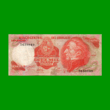 BILLETE DE URUGUAY $10.000, PICK 53c, AÑO 1974, SERIE C, ESTADO BUENO+ .