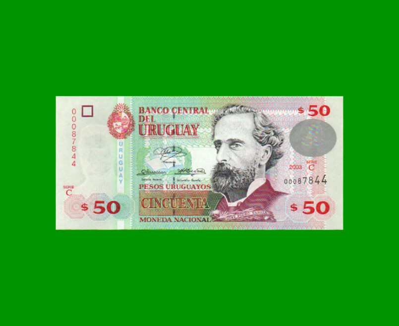 BILLETE DE URUGUAY $50,00 PICK 84, AÑO 2003, SERIE C, ESTADO SIN CIRCULAR.-