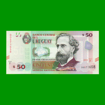 BILLETE DE URUGUAY $50,00 PICK 94, AÑO 2015, SERIE F, ESTADO SIN CIRCULAR.-