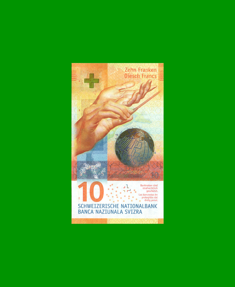 BILLETE DE SUIZA HIBRIDO, 10 FRANCOS, PICK 75a, ESTADO SIN CIRCULAR.-