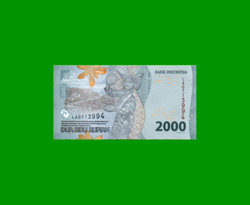 BILLETE DE INDONESIA 2.000 RUPIAS, PICK 163, AÑO 2022, ESTADO SIN CIRCULAR.- - Imagen 2