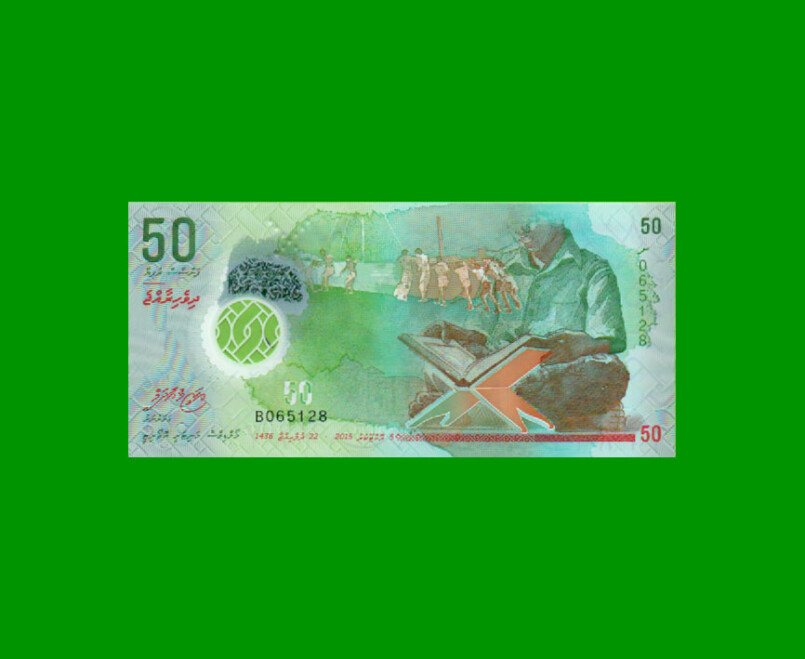 BILLETE DE ISLAS MALDIVAS 50,00 RUPIAS, POLYMERO PICK 28, ESTADO SIN CIRCULAR.-