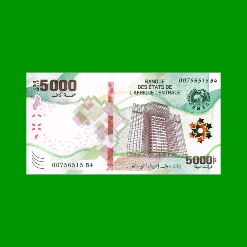 BILLETE DE AFRICA CENTRAL, 5000 FRANCOS, PICK 703, ESTADO SIN CIRCULAR.-