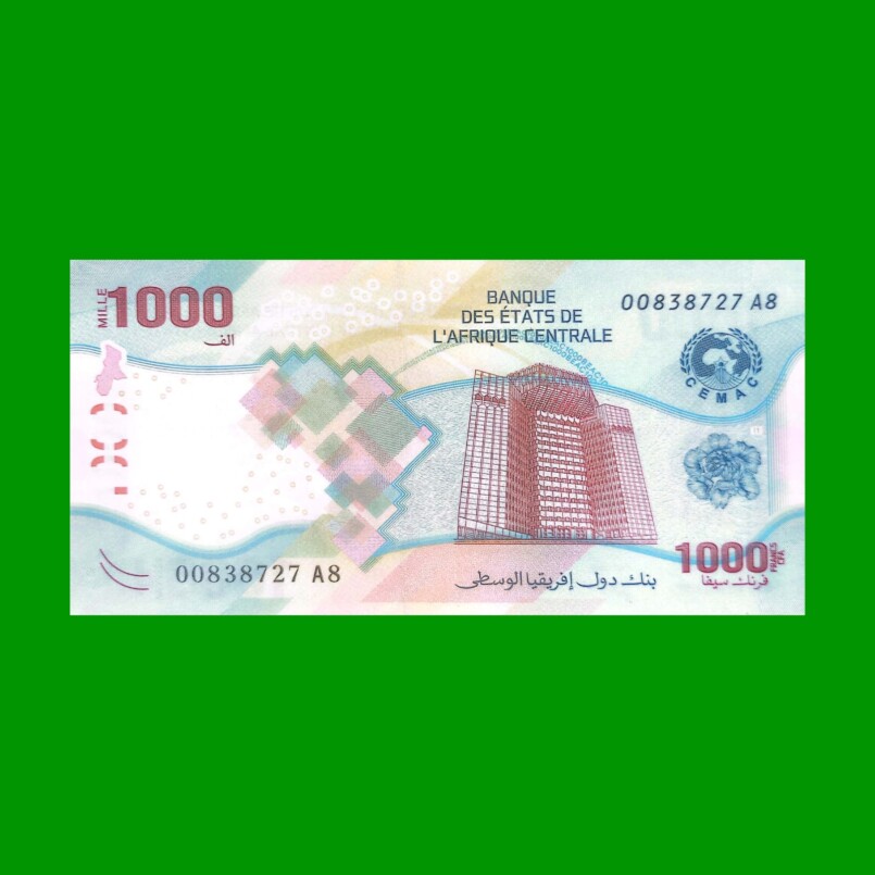 BILLETE DE AFRICA CENTRAL, 1000 FRANCOS, PICK 701, ESTADO SIN CIRCULAR.-