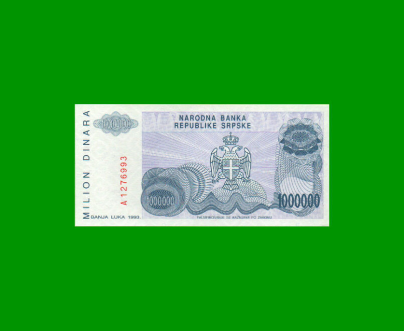 BILLETE DE BOSNIA - HERZEGOVINA 1000000 DINARA, PICK 154, AÑO 1993, ESTADO SIN CIRCULAR. - - Imagen 2